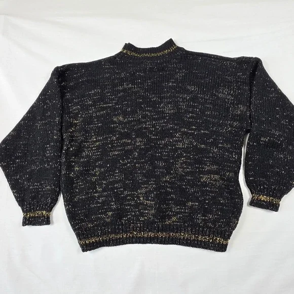 Vintage 80s Celestial Gold Sparkle Star Velvet Patch Mock Neck Sweater Womens L‎ - Picture 11 of 16